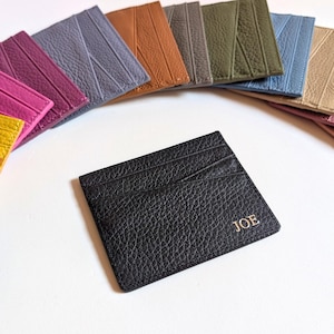 Tarjetero de piel auténtica, regalos navideños a granel, billetera fina con iniciales personalizadas, billetera pequeña personalizada