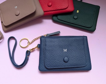 Keychain Wallet, Keyring Card Holder, Leather Wallet, Personalized Credit Cardholder, Wrist Wallet, Card Case Keychain, Zipper Coin Purse