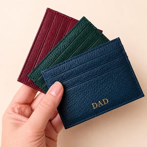 Porte-cartes en cuir personnalisé, portefeuille fin à monogramme, cadeau initiales personnalisées