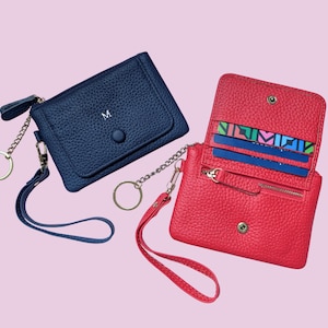 Monogrammed Leather Keychain Wallet: Zipper Coin Purse, Card Holder