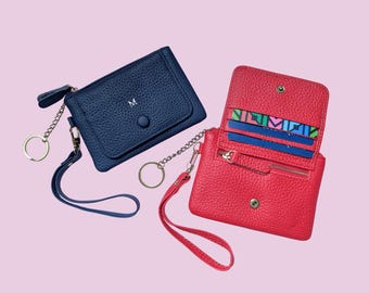 Monogrammed Leather Keychain Wallet: Zipper Coin Purse, Card Holder