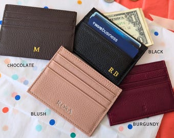 Monogram Leather Credit Card Holder, Personalized Minimalist Wallet