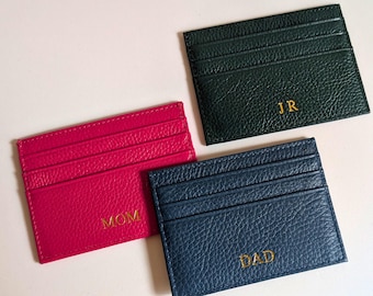 Personalized Leather Card Holder, Slim Monogram Wallet, Custom Initials Gift