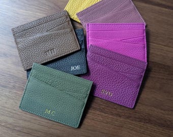 Genuine Leather Card Holder, Custom Initials Slim Card Wallet,  Credit Cardholder, Personalized Small Card Leather Wallet, Gift for Her Xmas