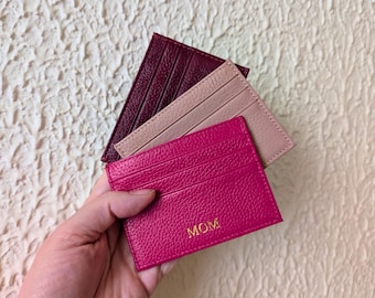 Genuine Leather Card Holder, Personalized Monogram Wallet, Custom Initials Graduation Gift