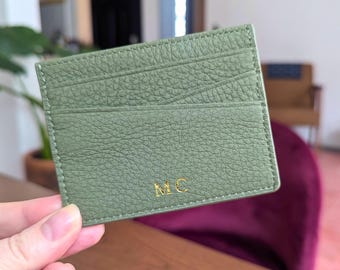 Real Leather Card Holder, Personalized Credit Cardholder, Slim Card Wallet, Custom Initials Leather Wallet, Monogram Gift for Him, Christmas