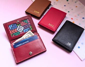 Leather ID Card Holder, Real Leather, Personalized Wallet, Business Card Holder, Bifold Leather ID Card Wallet, Card Case. Personalized Gift