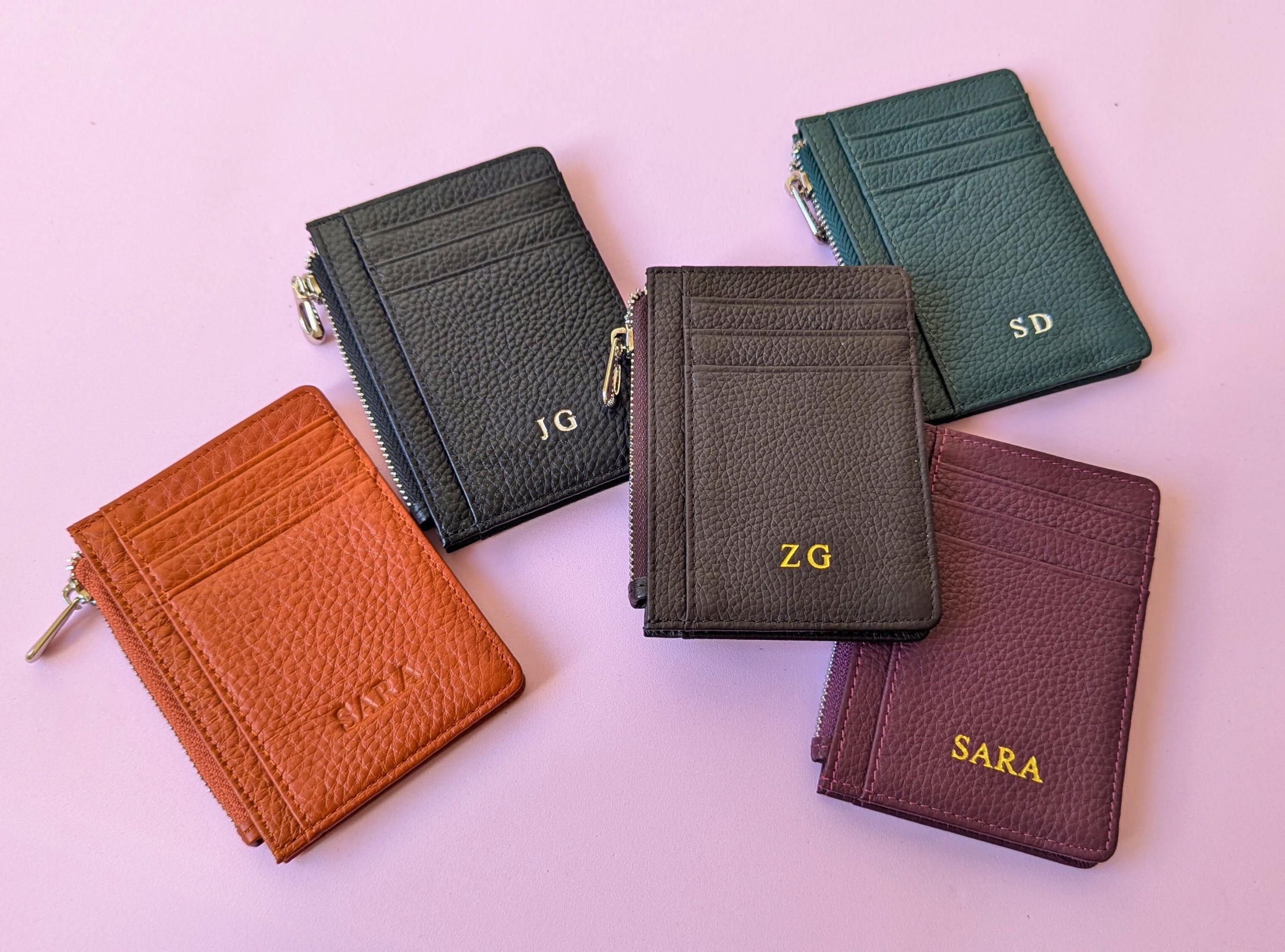 Zipper Card Holder, Genuine Leather Coin Purse, Personalized Purse, Bachelorette Gift, Womens Wallet Small, Credit Cardholder, Card Wallet