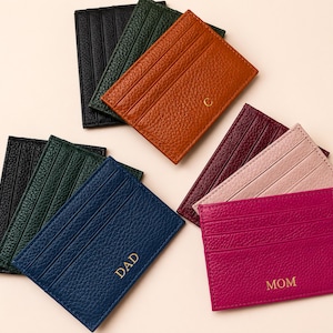 Personalized Leather Card Holder, Custom Initial Wallet, Slim Minimalist Wallet