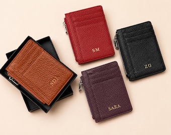 Genuine Leather Zipper Card Holder: Personalized Coin Purse