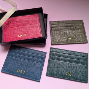 Genuine Leather Colored Card Holder, Monogram Leather Credit Card Wallet, Personalized Wedding Gift Ideas, Custom Initials, Corporate Gifts