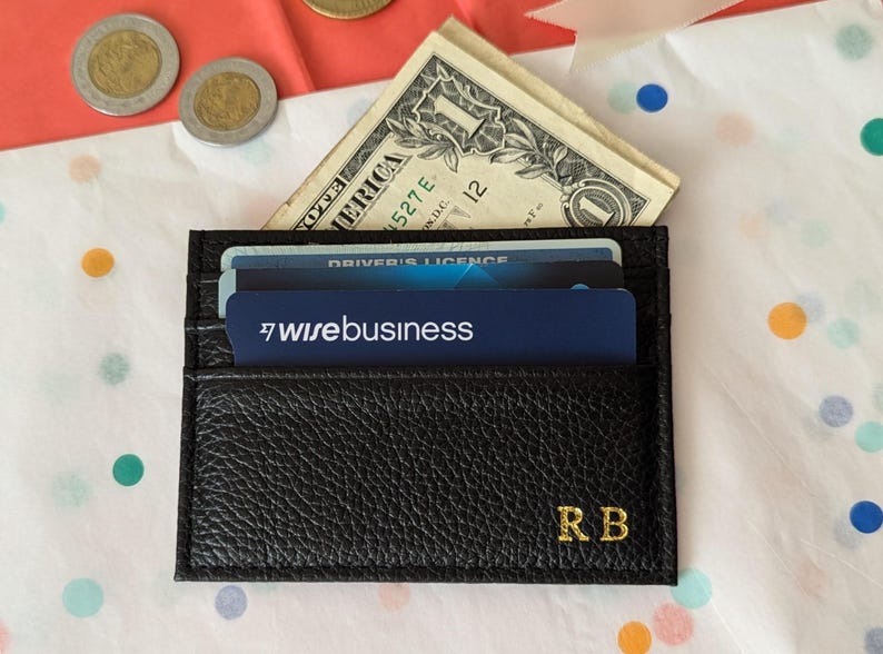 Black card holder with credit cards and money