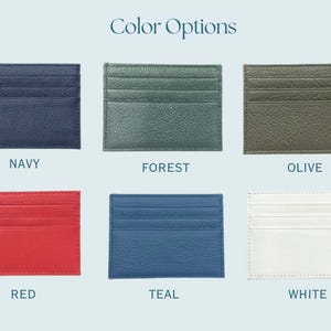 Navy, Green, Forrest, Olive, Red, Teal and White slim card holders.