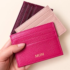 Genuine Leather Card Holder, Personalized Monogram Wallet, Custom Initials Graduation Gift