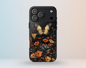 Botanical Moth & Floral Phone Case: Dark Academia Style