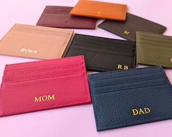 Personalized Leather Card Holder, Custom Initial Wallet, Slim Minimalist Wallet