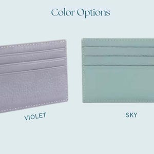 Credit card holder options in violet and sky blue.
