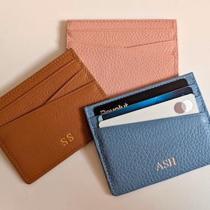 Personalized Leather Card Holder, Slim Wallet, Custom Initials, Minimalist Wallet