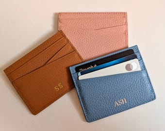Personalized Leather Card Holder, Slim Wallet, Custom Initials, Minimalist Wallet