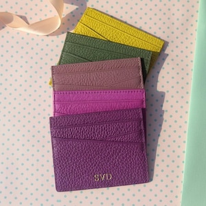 Tarjetero, Cartera para tarjetas, Tarjetero para mujer, Tarjetero pequeño de cuero para hombre, Regalo para ella, Tarjeta delgada con iniciales personalizadas, Cuero genuino