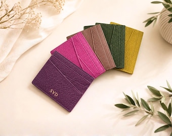 Genuine Leather Card Holder, Slim Wallet Women, Corporate Gift, Groomsmen Gifts Personalized Monogram