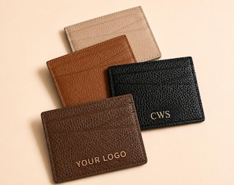 Custom Leather Card Holder Corporate Gift, Gold Logo Emboss, Bulk Team Gifts,  Personalized Monogram, Onboarding Gift, Company Swag