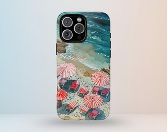 Watercolor Beach Umbrella Phone Case: Italian Summer Ocean Waves, iPhone, Google Pixel, Samsung