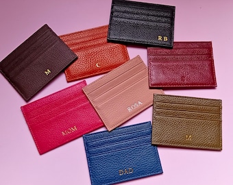 Personalized Slim Genuine Leather Card Holder, Minimalist Monogram Wallet