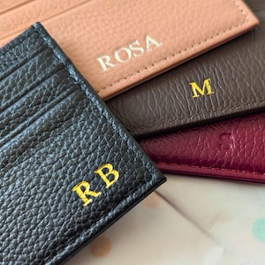 Tarjetero de piel, Cartera de piel con monograma para tarjetas de crédito, Tarjetero personalizado, Regalo de boda, Iniciales personalizadas, Regalos corporativos