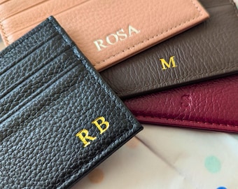 Monogramm-Kartenhalter aus Leder, personalisierte Brieftasche, schlankes Design