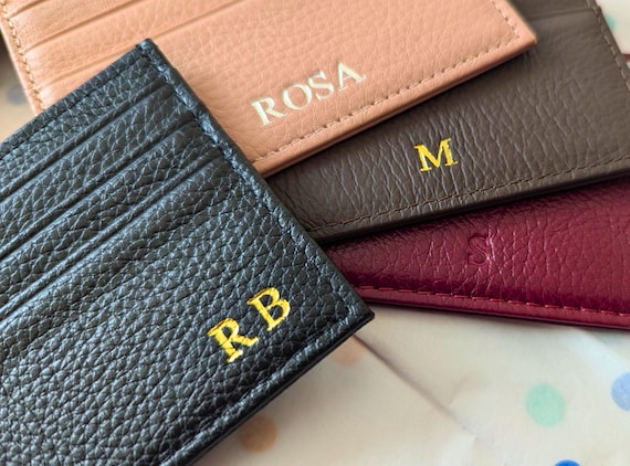 Monogram Leather Card Holder, Personalized Wallet, Slim Design