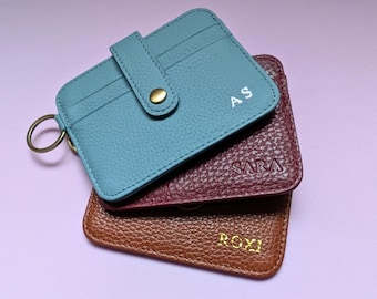 Leather Keychain Wallet, Personalized Card Holder with Custom Emboss