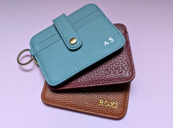 Leather Keychain Wallet, Personalized Card Holder with Custom Emboss