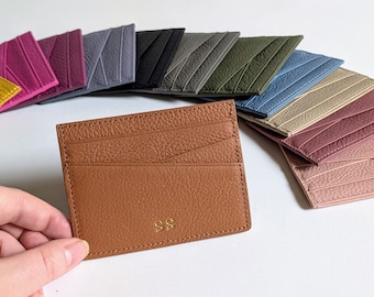 Genuine Leather Card Holder for Women, Matte Leather Monogram Wallet, Diagonal Slot Credit Card Wallet, Gift for Her