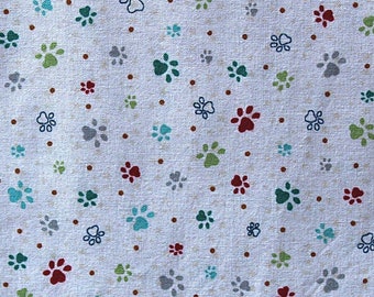 Paw Prints Fabric, 18 in x 43 in, Live Love Meow, Cat Paw Print, Sold by Half Yard, Half Yard Fabric, Cotton Fabric, Dog Paw Fabric, Puppy