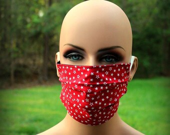 Fabric Face Mask, Red White Stars, Stars Mask, Face Mask, Patriotic Mask, USA Mask, Facial Mask, Reusable Mask, July 4th Mask, Cloth Face