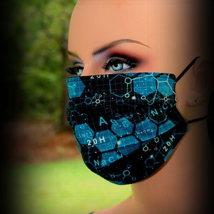 Cloth Face Mask, Chemistry Mask, Black and Blue Mask, Science Mask, Chem Carbene Mask, Fabric Face Mask, Chem Mask, Science Nerd Mask image 1