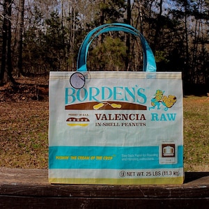 Feedsack Tote, Feed Tote, Feed Sack Bag, Blue and Yellow, Recycled Feed Bag, Grocery Bag, Feedsack Bag, Horse Feedsack, Grain Bag, Upcycled