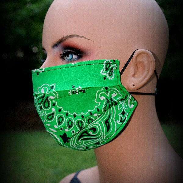 Fabric Face Mask, Green Bandana Mask, Green Paisley Mask, Bandana Mask, Face Mask, Green Mask, Irish Green Mask, Facial Mask, Reusable