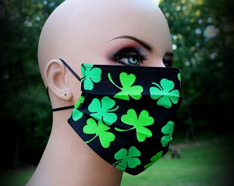 Fabric Face Mask, Green Clover Mask, 4 Leaf Clover Mask, Irish Clover Mask, Face Mask, Green Mask, Irish Green Mask, Facial Mask, Reusable