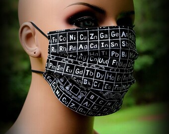 Fabric Face Mask, Black Periodic, Periodic Table Mask, Science Mask, Face Mask, Chemistry Mask, Science Geek Mask, Science Nerd Mask, Facial