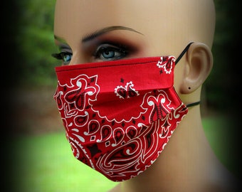 Fabric Face Mask, Red Bandana Mask, Bandana Mask, Black and Red Mask, Face Mask, Red Bandana Print, Red Mask, Facial Mask, Reusable Mask