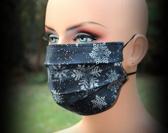 Fabric Face Mask, Chalkboard Snowflake, Black Snow Mask, Christmas Snow Mask, Snowflake Mask, Christmas Mask, Face Mask, Black White Mask