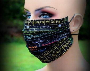 Fabric Face Mask, Periodic Table, Science Mask, Face Mask, Chemistry Mask, Science Geek Mask, Science Nerd Mask, Facial Mask, Reusable Mask