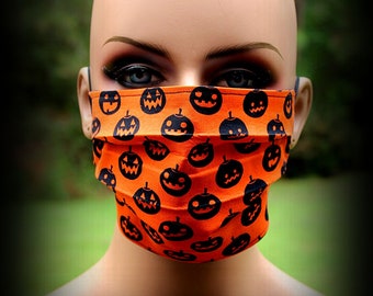 Fabric Face Mask, Orange Pumpkins, Jack O Lantern Mask, Halloween Mask, Black Pumpkins, Face Mask, Scary Pumpkins, Facial Mask, Reusable