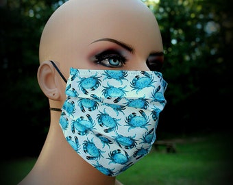 Fabric Face Mask, Blue Crab Mask, Crab Mask, Maryland Crab Mask, Face Mask, Blue Mask, Animal Print Mask, Facial Mask, Reusable Mask, Dust