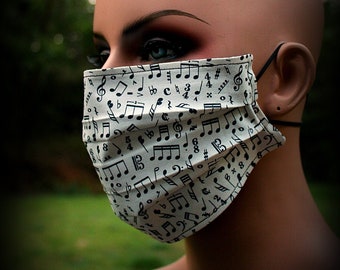 Fabric Face Mask, Music Notes Mask, White Music Mask, Musical Notes, White Mask, Mouth Nose Mask, Facial Mask, Reusable Mask, Dust Mask