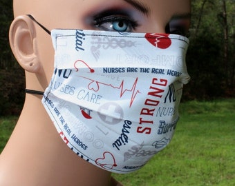 Nurse Mask, White Nurse Mask, Hospital Nurse Mask, Hero Mask, Essential Worker, Fabric Face Mask, Nursing Mask, Reusable Mask, RN Mask, Lab