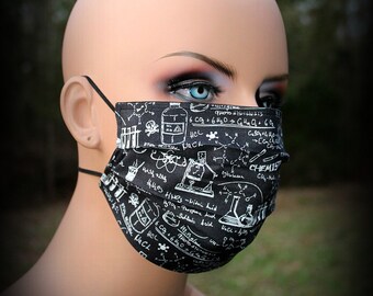 Cloth Face Mask, Science Mask, Chem Chalkboard, Math Science Mask, Fabric Face Mask, Chemistry Mask, Physics Mask, Reusable Mask, S T E M M