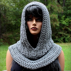 Gray Hood Scarf, Mens Scarf, Fishermans Hood, Pewter Scarf, Medieval Hood, Womens Scarf, Renaissance Hood, Grey Hood Scarf, Crochet Hood